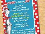 Cat In the Hat First Birthday Invitations Cat In the Hat Custom Birthday Invitation