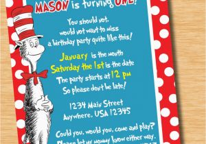 Cat In the Hat First Birthday Invitations Cat In the Hat Custom Birthday Invitation