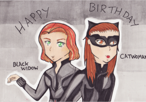 Catwoman Birthday Card Blackwidow and Catwoman Birthday Card by Emailinasbrother