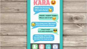 Cell Phone Birthday Invitations Cell Phone Emoji Sleep Over Teen Invitation Tween 12th