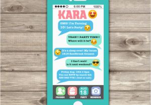 Cell Phone Birthday Invitations Cell Phone Emoji Sleep Over Teen Invitation Tween 12th