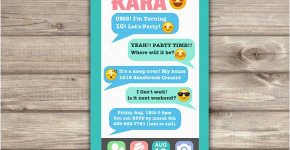 Cell Phone Birthday Invitations Cell Phone Emoji Sleep Over Teen Invitation Tween 12th