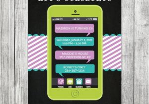 Cell Phone Birthday Invitations Chalkboard Teen Cell Phone Birthday Invite 5×7 Jpg