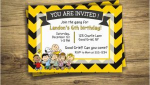 Charlie Brown Birthday Invitations Charlie Brown Birthday Party Invitation Peanuts Movie