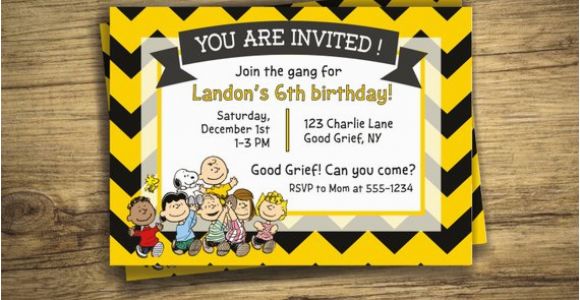 Charlie Brown Birthday Invitations Charlie Brown Birthday Party Invitation Peanuts Movie