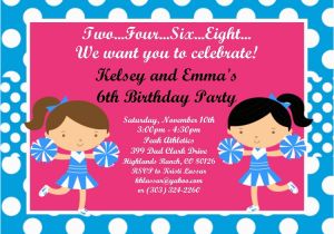 Cheerleading Birthday Invitations Cheerleader Birthday Invitations for Twins or Siblings