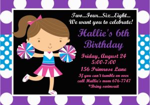 Cheerleading Birthday Invitations Purple and Blue Cheerleading Birthday Invitations