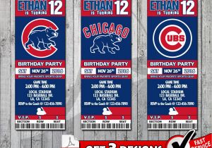 Chicago Cubs Birthday Invitations Baseball Chicago Cubs Printable Invitation Tickets Digital