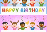 Children S Happy Birthday Banners Birthday Banner with Kids Stock Vector Image Of event
