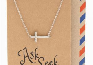 Christian Birthday Gifts for Her Eva Sideways Cross Necklace with Christian Birthday Card