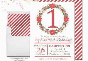 Christmas 1st Birthday Invitations Christmas 1st Birthday Invitation Christmas Birthday