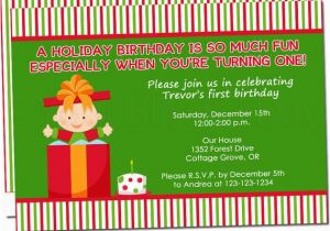 Christmas 1st Birthday Invitations Holiday First Birthday Baby In Present Party Invitation