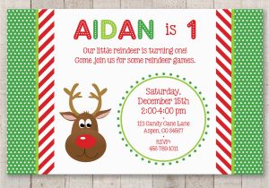 Christmas 1st Birthday Invitations Reindeer 1st Birthday Invitations Holiday Winter Birthday