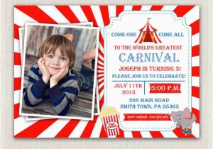 Circus 1st Birthday Invitations Carnival Circus theme 1st Birthday Invitation Girls Boys