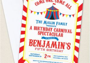 Circus themed Birthday Invites Carnival or Circus Party Invitations
