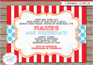 Circus themed Birthday Invites Circus Invitation Template Red Aqua Circus Invitations