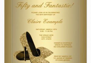 Classy 50th Birthday Invitations Elegant Gold High Heels Womans Gold 50th Birthday Invitations