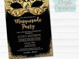 Classy 50th Birthday Invitations Printable Black and Gold Masquerade Invitation Elegant