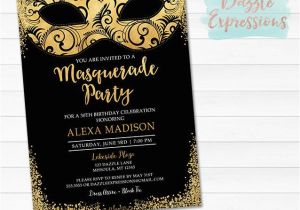 Classy 50th Birthday Invitations Printable Black and Gold Masquerade Invitation Elegant