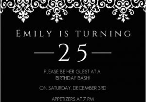 Classy Birthday Invitation Templates Elegant Black and White 25th Birthday Invitation Adult
