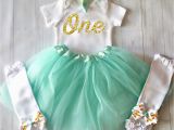 Clothes for First Birthday Girl 1st Birthday Girl Outfit Mint and Gold Birthday Outfit First