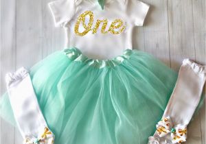 Clothes for First Birthday Girl 1st Birthday Girl Outfit Mint and Gold Birthday Outfit First