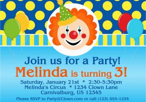 Clown Birthday Party Invitations Circus Carnival Invitation Funny Clown Polka Dots and