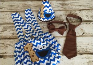 Cookie Monster 1st Birthday Decorations Cookie Monster First Birthday Boy Blue Chevron by