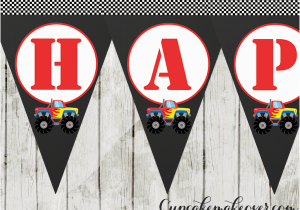 Cool Happy Birthday Banner Red Monster Truck Happy Birthday Banner Instant Download