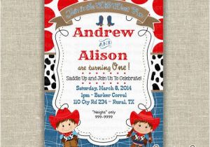 Cowboy First Birthday Invitations Items Similar to Twins First Birthday 1st Invitation