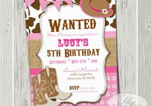 Cowgirl Birthday Invitation Wording Pink Cowgirl Party Invitation Birthday or Baby Shower