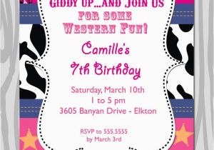 Cowgirl Birthday Invitation Wording Western theme Birthday Party Invitation Pink Bandana