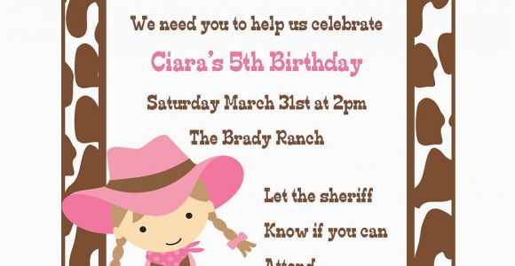 Cowgirl Birthday Invites Cowgirl Birthday Invitation Digital File Cowgirl