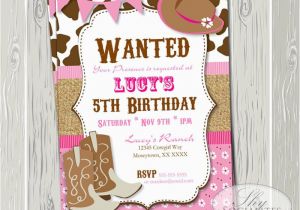 Cowgirl Birthday Invites Pink Cowgirl Party Invitation Birthday or Baby Shower