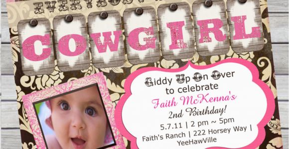 Cowgirl First Birthday Invitations Cowgirl Birthday Invitation 1st Birthday or Any Age Pink and