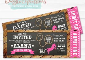 Cowgirl First Birthday Invitations Printable Cowgirl Rustic Chalkboard Ticket Birthday