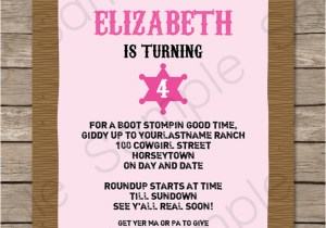 Cowgirl themed Birthday Invitations Cowgirl Party Invitations Template Birthday Party