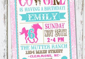 Cowgirl themed Birthday Invitations Western Cowgirl Birthday Invitation
