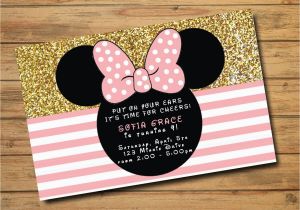 Create Minnie Mouse Birthday Invitations Minnie Mouse Birthday Invitations Polka Dots Gold and Pink