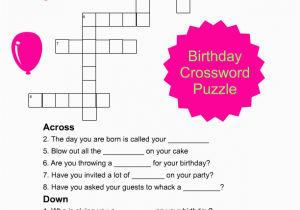 Crossword Birthday Card Printable Birthday Crossword Puzzle Game for Kids