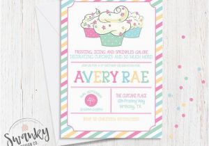 Cupcake Decorating Birthday Party Invitations Cupcake Decorating Birthday Invitation Cupcake Birthday