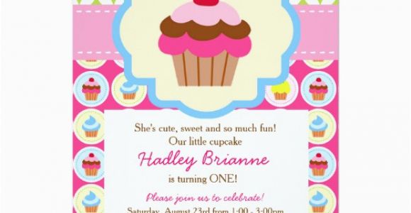 Cupcake First Birthday Invitations Bright Cupcake 1st Birthday Party Invitation Zazzle Com