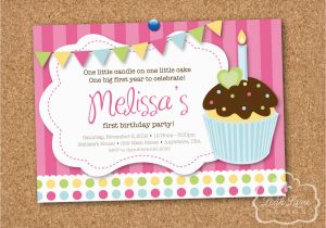 Cupcake First Birthday Invitations Cupcake Girls First Birthday Party Printable Invitation