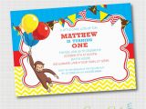 Curious George 1st Birthday Invitations Curious George Birthday Invitation Digital File Custom
