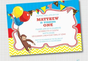 Curious George 1st Birthday Invitations Curious George Birthday Invitation Digital File Custom