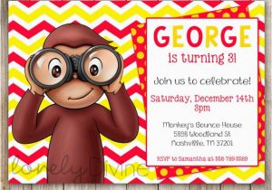 Curious George 2nd Birthday Invitations Curious George Chevron Birthday 1st Birthday Invitation 2nd