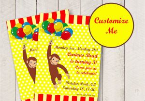 Curious George Birthday Invitations with Photo Editable Curious George Party Invitation Personalized