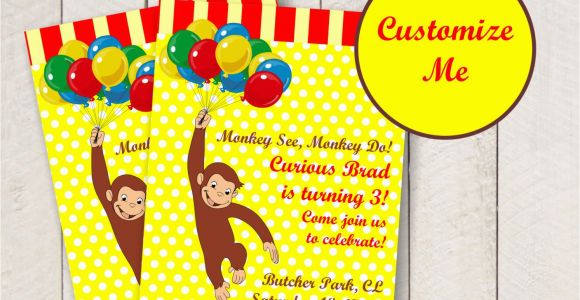 Curious George Birthday Invites Editable Curious George Party Invitation Personalized