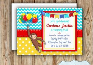 Curious George Personalized Birthday Invitations Curious George Birthday Party Invitation Curious George