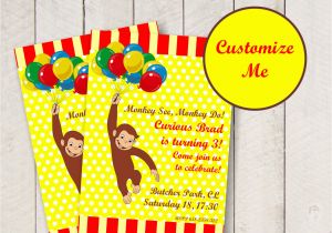Curious George Personalized Birthday Invitations Editable Curious George Party Invitation Personalized